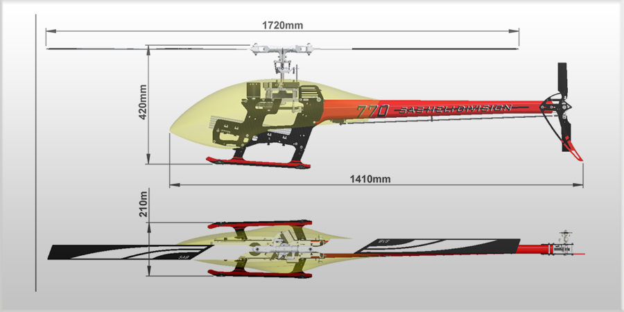 SAB Goblin 770 Flybarless Electric Helicopter žluto modrý kit [SG770]