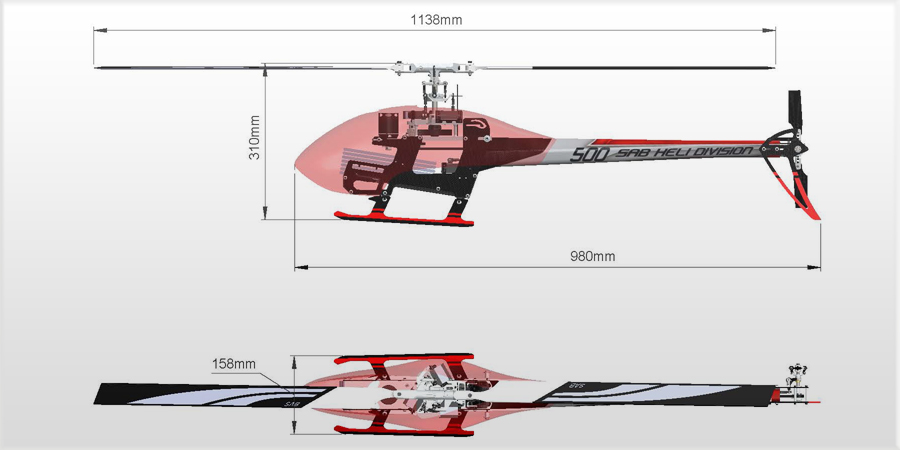 Sab Goblin 500 Flybarless Electric Helicopter žluto černý Kit [SG501]