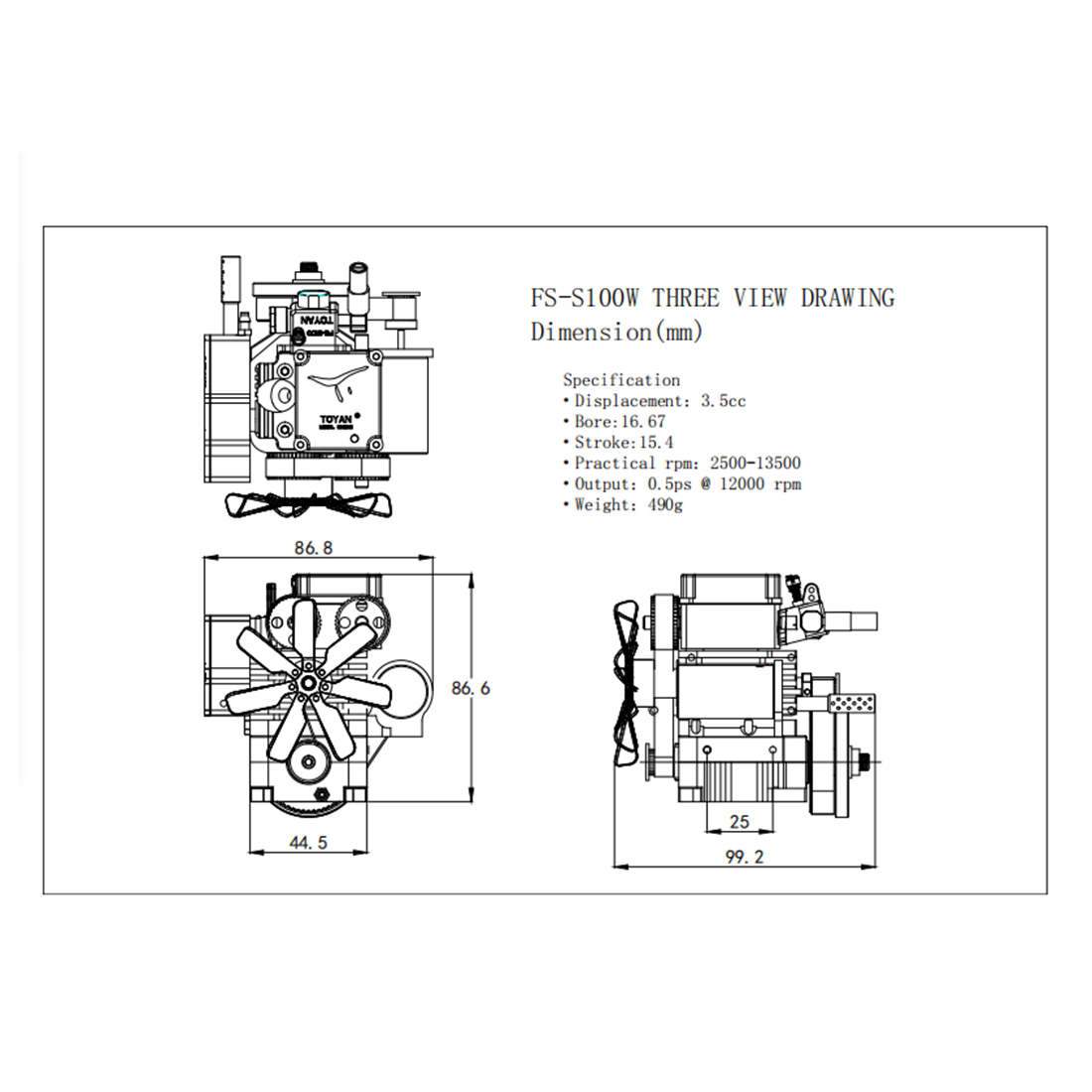 Čtyřtaktní kapalinou chlazený motor TOYAN FS-S100W
