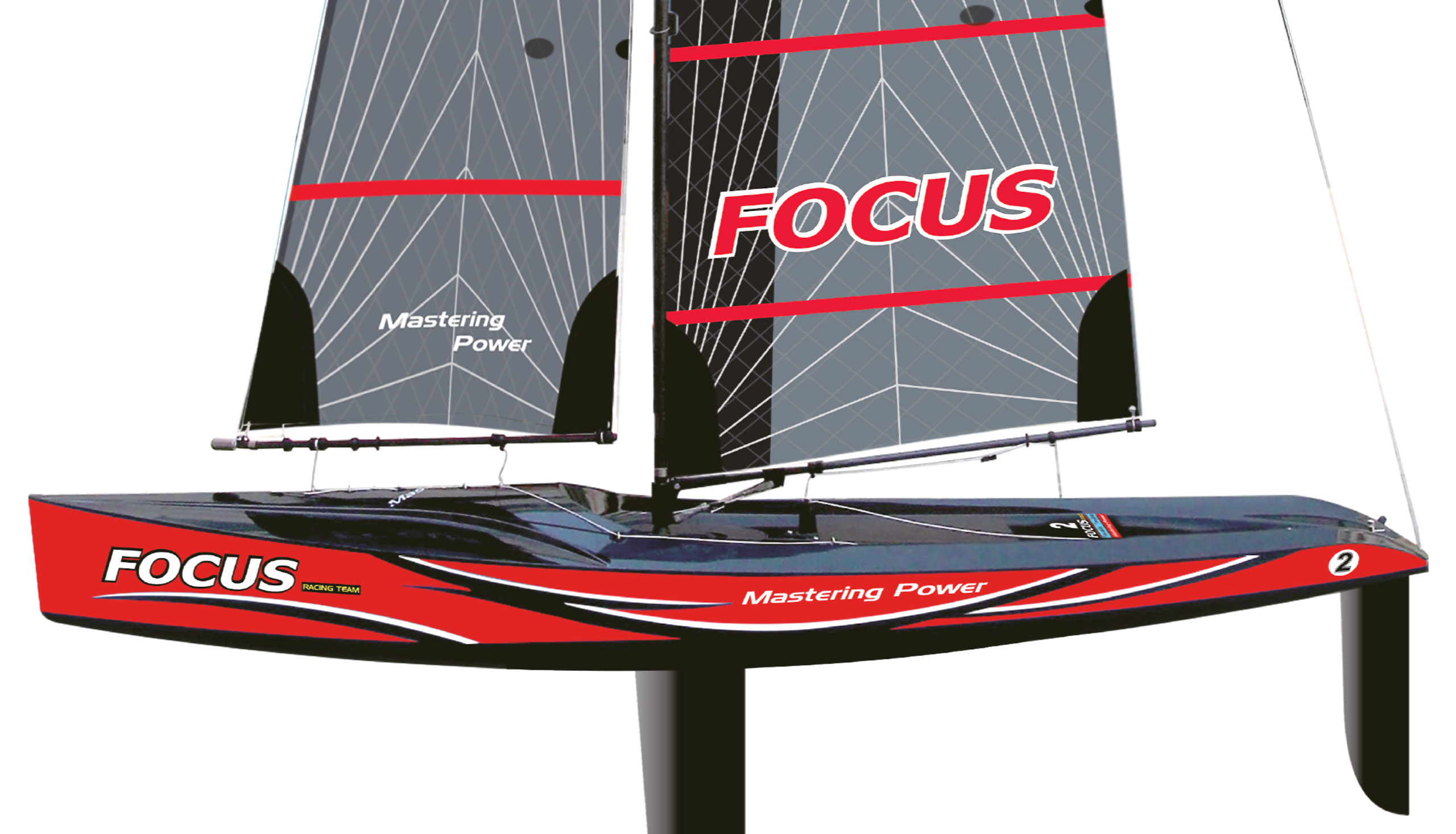 FOCUS III ZÁVODNÍ PLACHETNÍ JACHTA 100CM 2,4GHZ RTR ČERVENÁ
