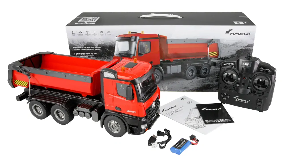MERCEDES-BENZ AROCS LICENCOVANÝ NÁKLADNÍ SKLÁPĚČ RTR ČERVENÝ