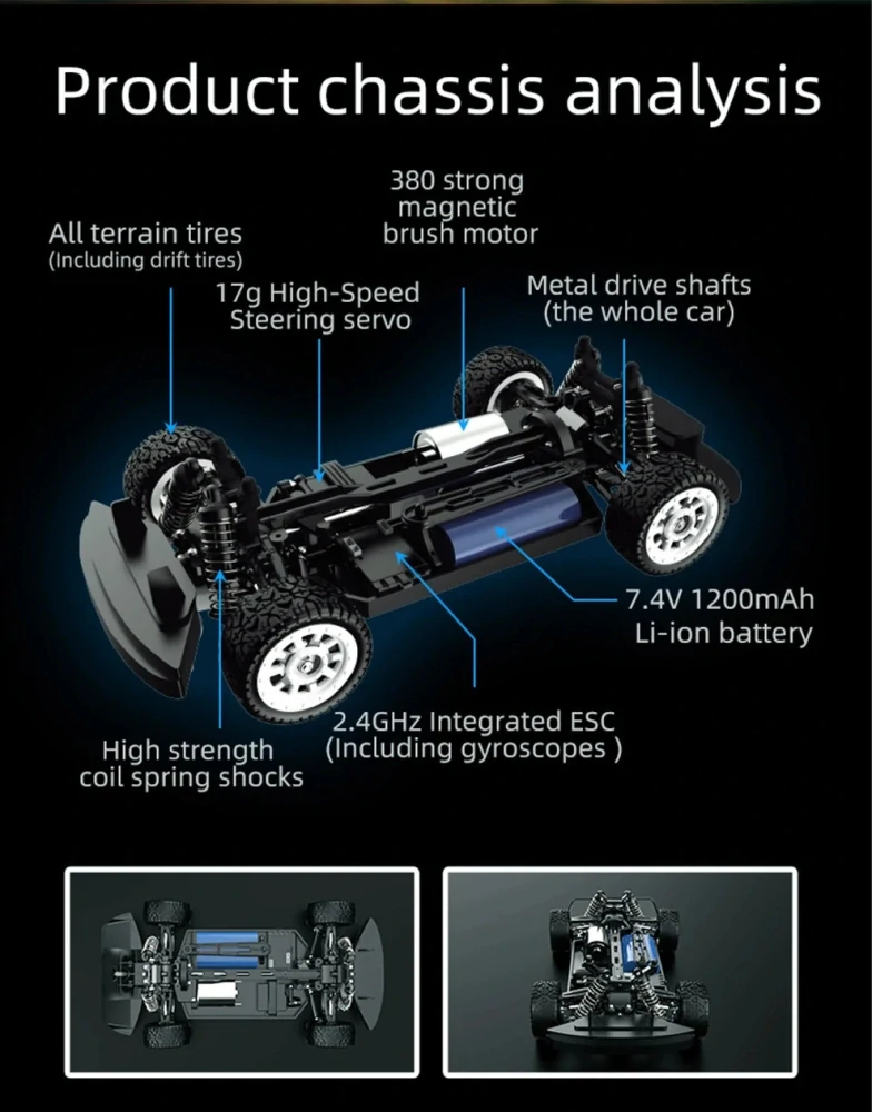 RTR 1/16 2.4G 4WD Drift RC auto s LED světlem