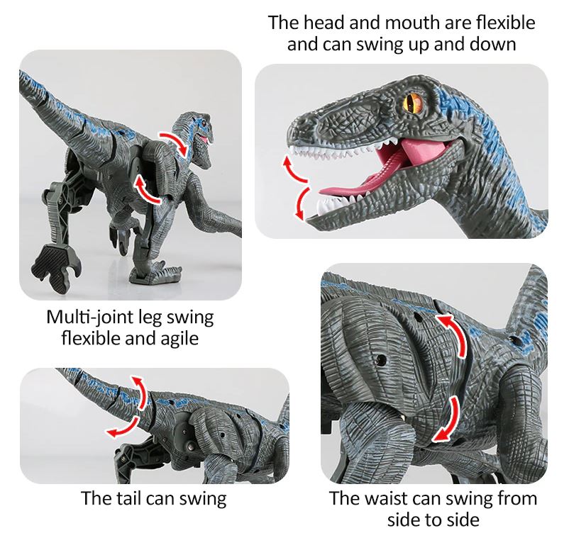 dinosaurus RC Velociraptor 2,4 GHz dálkově ovládaný dino šedý modrý