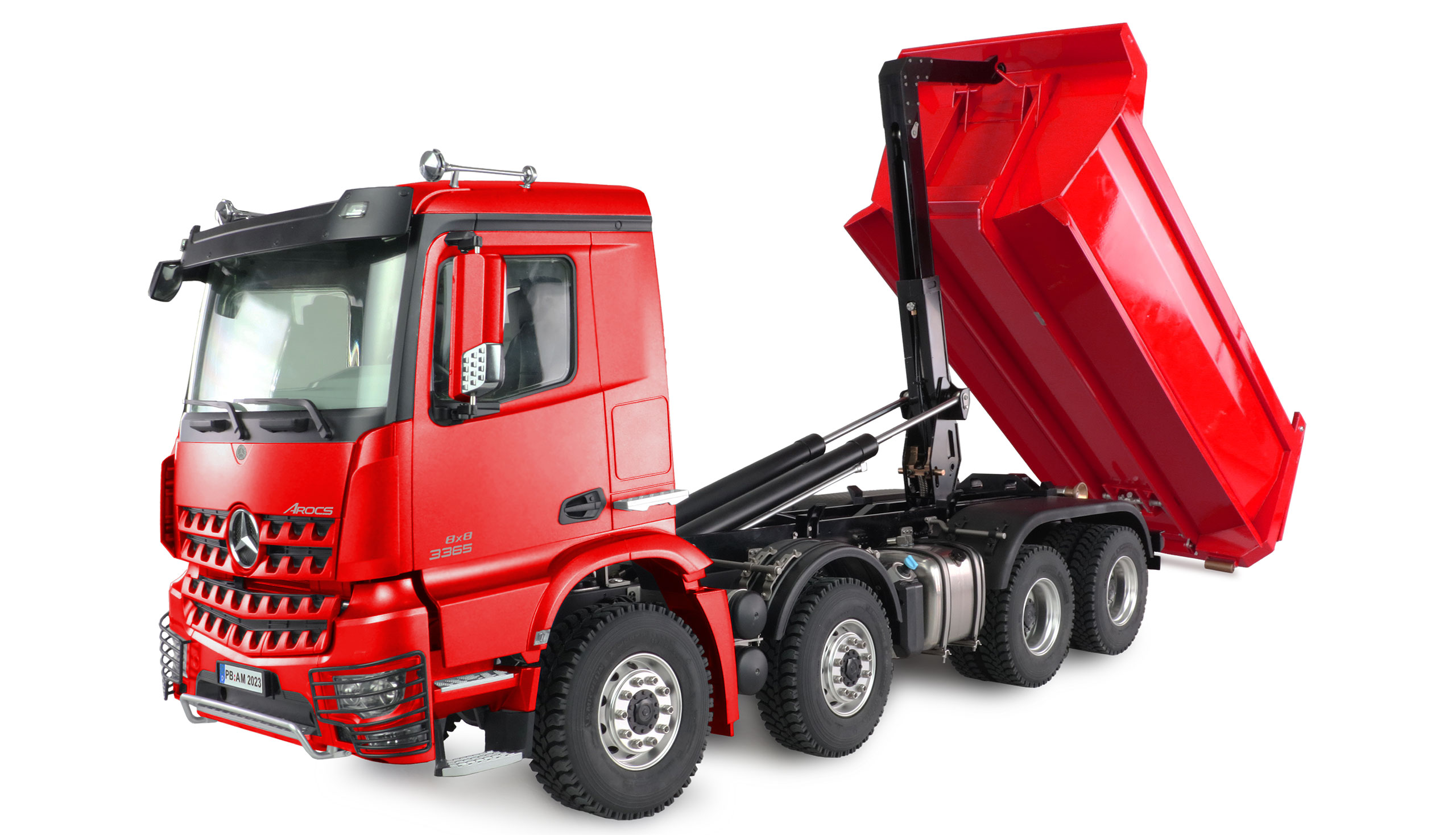 HYDRAULICKÝ SKLÁPĚČ MERCEDES-BENZ AROCS PRO 8X8 1:14 RTR ČERVENÝ