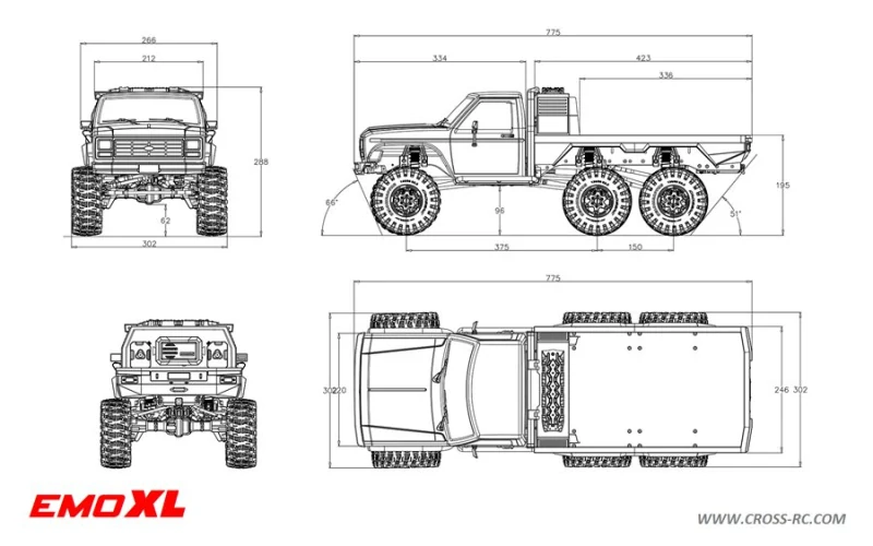 CROSS-​RC Crawler EMO XL 2025, 6x6, 1:8, RTR, střídavý pohon, žlutý