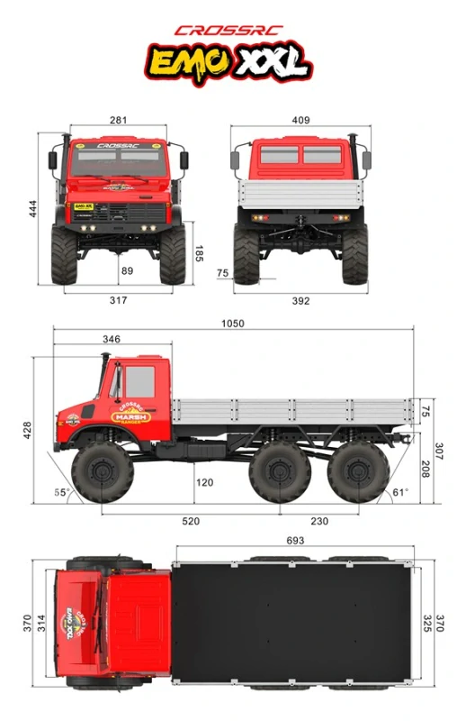 CROSS-​RC Crawler EMO XXL, 6x6, 1:6, RTR, střídavý pohon, nákladní vůz