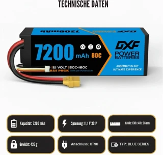 DXF 3S LiPo akumulátor 11,1 V 7200 mAh 80C Hardcase s konektorem XT90